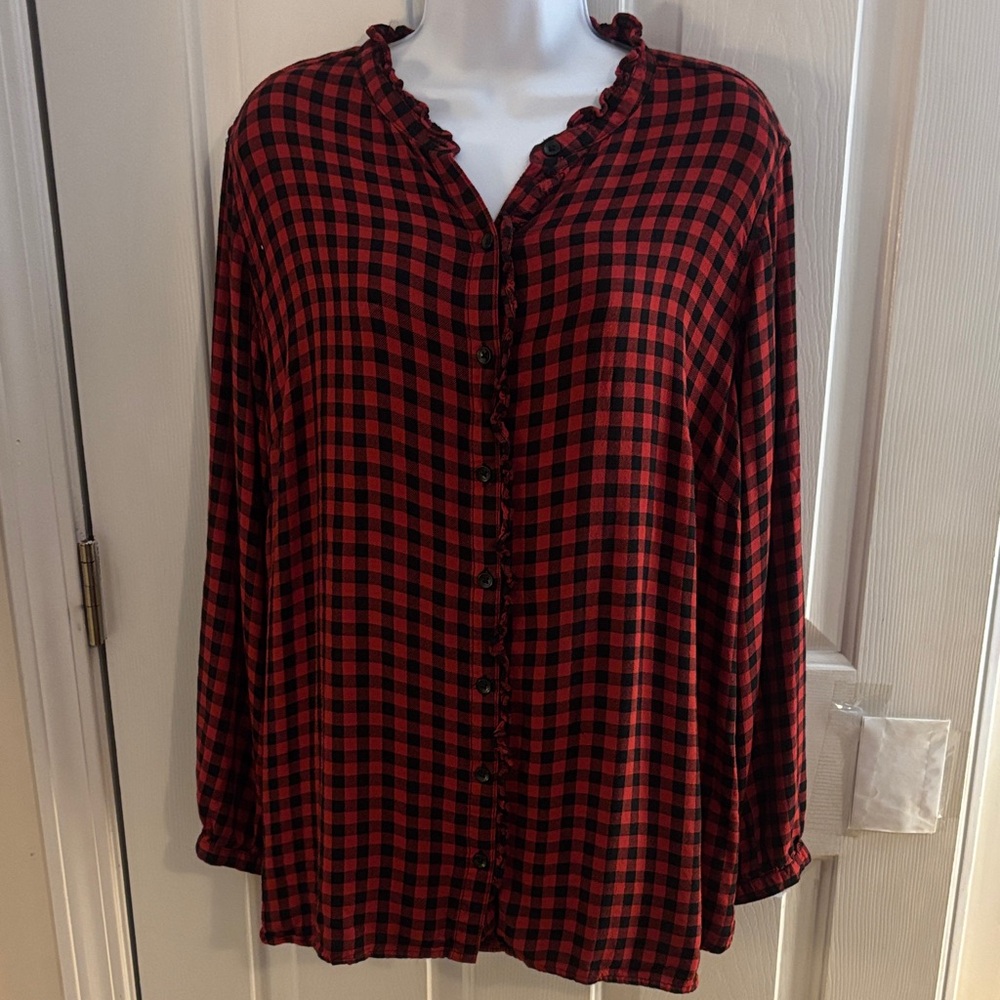 Terra & Sky Red and Black Plaid Button Down Shirt
